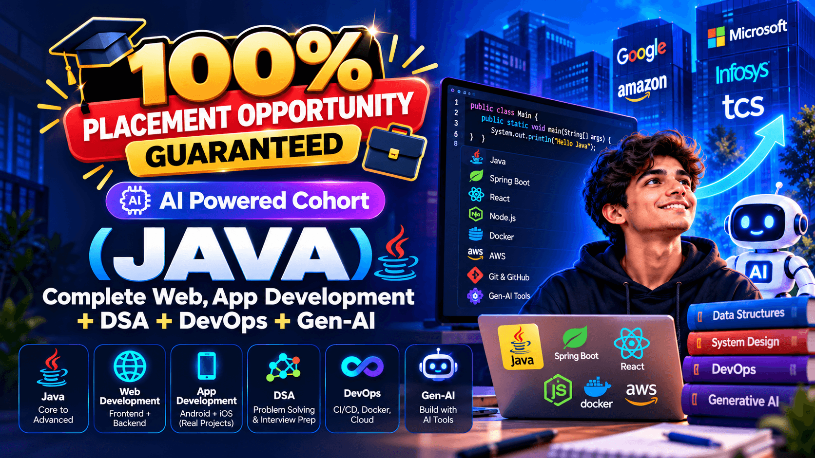 AI Powered Software Engineering Cohort (JAVA): Complete Web, App Development + DSA + Devops + Gen-AI